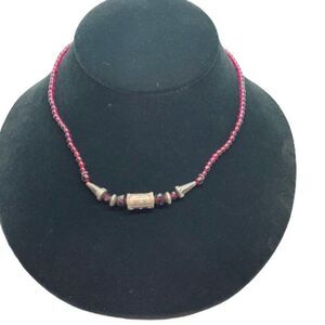 Stunning Vintage 16" Sterling Silver & Garnet Gemstone Bead Necklace